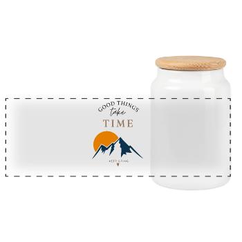 Time takes summit courage - Panoramic Cookie Jar with Wooden Lid - white - Front
