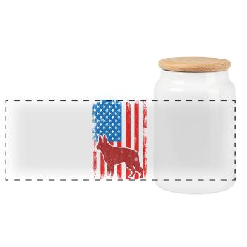 US Patriotic Shepherd Dog - Panoramic Cookie Jar with Wooden Lid - white - Front