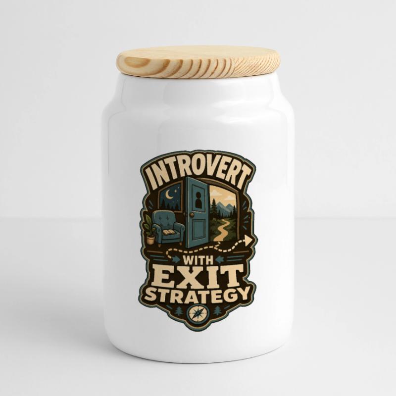Introvert With Exit Strategy Panorama Keksdose mit Holzdeckel