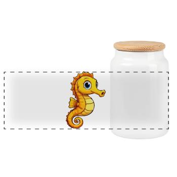 Cuddly Seahorse Cartoon - Panoramic Cookie Jar with Wooden Lid - white - Front