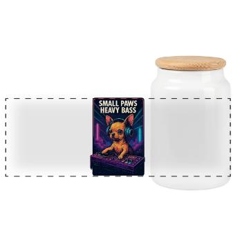 DJ Chihuahua: Small Paws, Heavy Bass Design - Panoramic Cookie Jar with Wooden Lid - white - Front