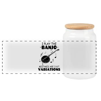 I Play The Banjo Mistakes are just Variations - Panoramic Cookie Jar with Wooden Lid - white - Front