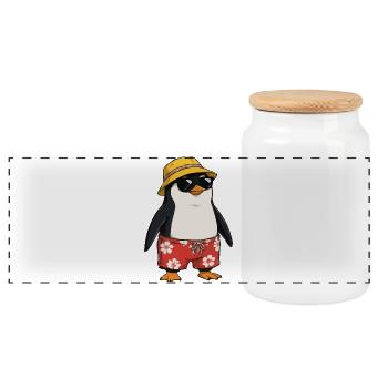 Look hawaïen de pingouin de plage - Boîte à biscuits avec couvercle en bois - blanc - Devant