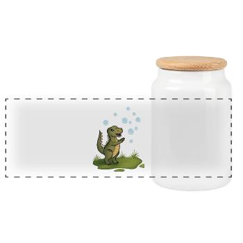 Dino Bläschenzauber - Panorama Keksdose mit Holzdeckel - Weiß - Vorne