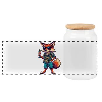 Fox Comic Summer - Boîte à biscuits avec couvercle en bois - blanc - Devant