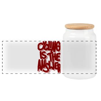 Cycling is the answer burgundy - Panoramic Cookie Jar with Wooden Lid - white - Front