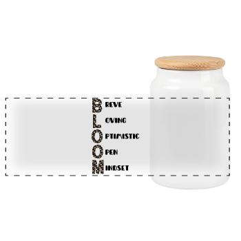 Blumenbuchstaben Florale Typografie - Panorama Keksdose mit Holzdeckel - Weiß - Vorne