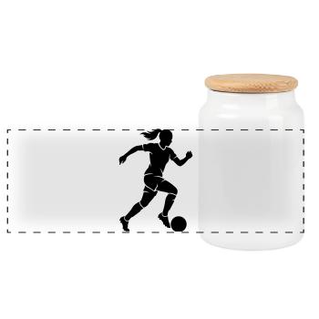 Fussballerin Fussball Silhouette - Panorama Keksdose mit Holzdeckel - Weiß - Vorne