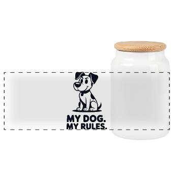 Motif du chien : Mes règles - Boîte à biscuits avec couvercle en bois - blanc - Devant