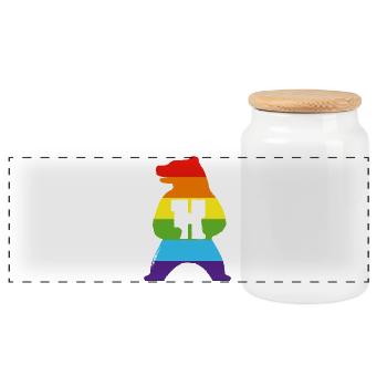 Regenbogen-Silhouette mit H - Panorama Keksdose mit Holzdeckel - Weiß - Vorne