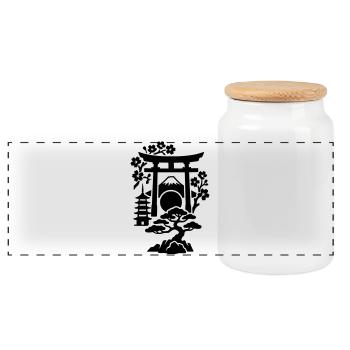 Japan Silhouette - Panoramic Cookie Jar with Wooden Lid - white - Front