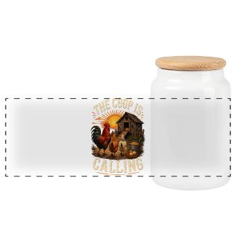 THE COOP IS CALLING - Panoramic Cookie Jar with Wooden Lid - white - Front