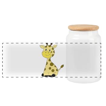 Cuddly Giraffe Cartoon - Panoramic Cookie Jar with Wooden Lid - white - Front