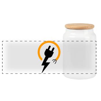 Electrician logo with lightning bolt and plug - Panoramic Cookie Jar with Wooden Lid - white - Front