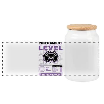 Pro Gamer Level Up Controller Design - Panoramic Cookie Jar with Wooden Lid - white - Front