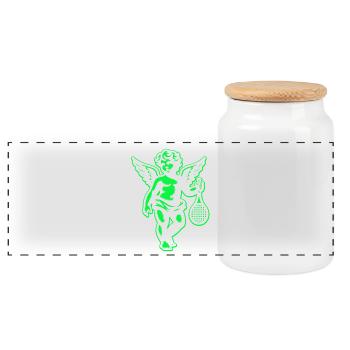Tennis Shirt Angel Cherub Retro Renaissance neon green - Panoramic Cookie Jar with Wooden Lid - white - Front