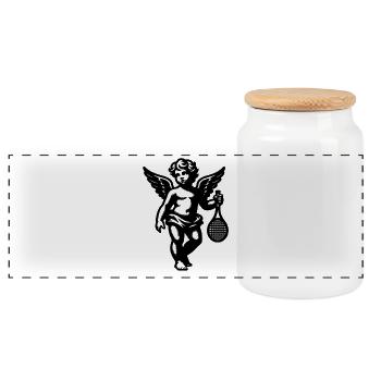 Tennis Shirt Angel Cherub Retro Renaissance black - Panoramic Cookie Jar with Wooden Lid - white - Front
