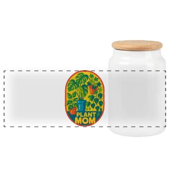 Plant Mom Tropical Patch - Panorama Keksdose mit Holzdeckel - Weiß - Vorne