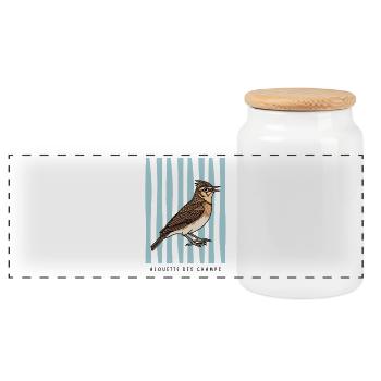 Alouette des Champs sur Rayures Bleues - Boîte à biscuits avec couvercle en bois - blanc - Devant