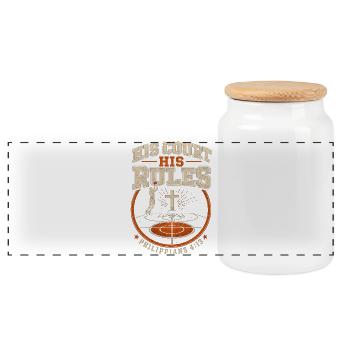 His court, his rules, Christian basketball - Panoramic Cookie Jar with Wooden Lid - white - Front
