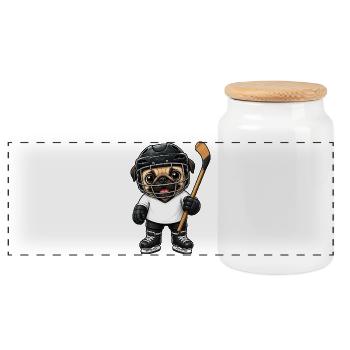 Süßer Mops Eishockeyspieler Comic Cartoon - Panoramic Cookie Jar with Wooden Lid - white - Front