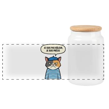 Chat Français Grognon Béret - Boîte à biscuits avec couvercle en bois - blanc - Devant