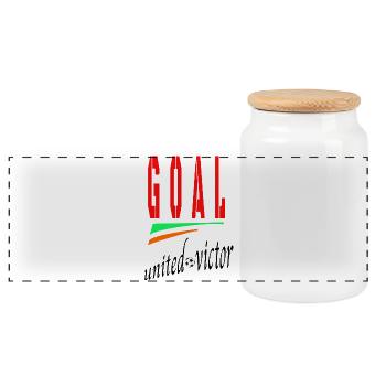GOAL Logo de football avec arche - Boîte à biscuits avec couvercle en bois - blanc - Devant