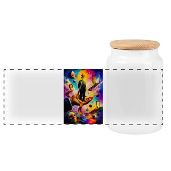 Dreams hand in rainbow reality - Panoramic Cookie Jar with Wooden Lid - white - Front