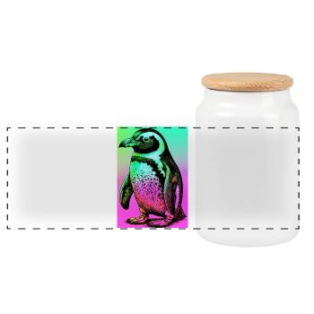 Pinguin - Panorama Keksdose mit Holzdeckel - Weiß - Vorne