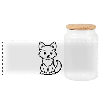 Cute baby wolf - Panoramic Cookie Jar with Wooden Lid - white - Front