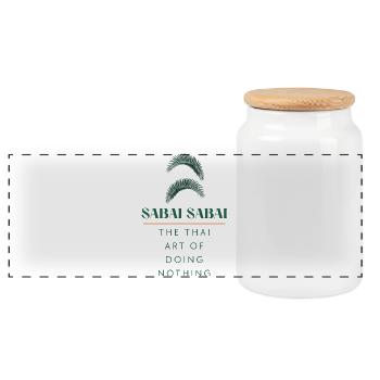 Thai Palm Green Logo Sabai Sabai - Panoramic Cookie Jar with Wooden Lid - white - Front