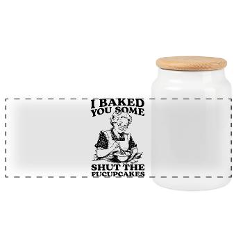 Humorous funny granny baker cupcake design - Panoramic Cookie Jar with Wooden Lid - white - Front