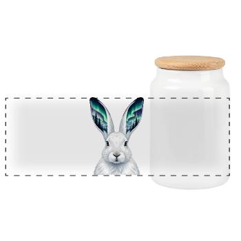 Lapin des aurores boréales avec des oreilles aurores - Boîte à biscuits avec couvercle en bois - blanc - Devant