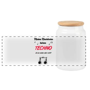 Techno Spruch - Panorama Keksdose mit Holzdeckel - Weiß - Vorne
