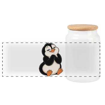 Un pingouin de dessin animé mignon ravi et ravi - Boîte à biscuits avec couvercle en bois - blanc - Devant