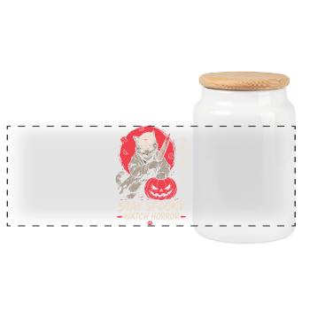 Stay Spooky Watch Horror Cat - Panorama Keksdose mit Holzdeckel - Weiß - Vorne
