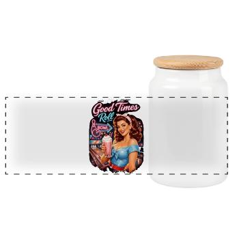 Retro Pin-Up Lady: Let The Good Times Roll - Panorama Keksdose mit Holzdeckel - Weiß - Vorne