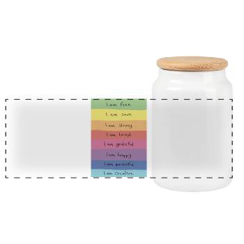 Regenbogen Affirmationen Shirt - Panorama Keksdose mit Holzdeckel - Weiß - Vorne