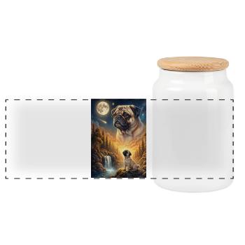 Hurlant à la Lune, chien meme Carlin - Boîte à biscuits avec couvercle en bois - blanc - Devant