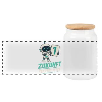 Zukunftsroboter 1 Start Jetzt - Panorama Keksdose mit Holzdeckel - Weiß - Vorne