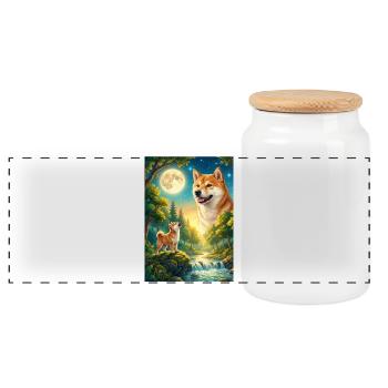 Hurler à la Lune Chien Mème Shiba Inu - Boîte à biscuits avec couvercle en bois - blanc - Devant