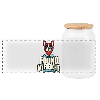 Habe meinen Frenchie in meiner Nähe gefunden, lustige französische Bulldoggen, eigene - Panorama Keksdose mit Holzdeckel - Weiß - Vorne