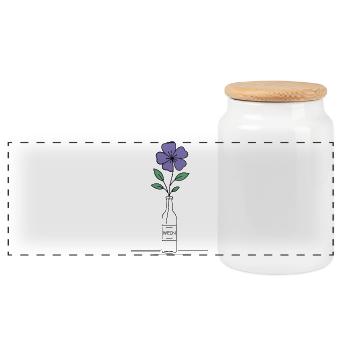 Blume lila in Weinflasche - Panorama Keksdose mit Holzdeckel - Weiß - Vorne