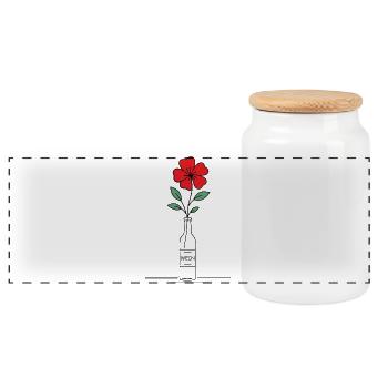 Blume rot in Weinflasche - Panorama Keksdose mit Holzdeckel - Weiß - Vorne