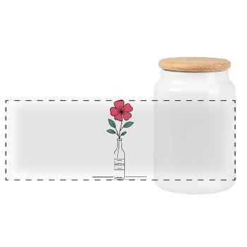 Blume rosa in Weinflasche - Panorama Keksdose mit Holzdeckel - Weiß - Vorne