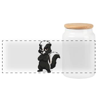 Confident Skunk Mascot - Panoramic Cookie Jar with Wooden Lid - white - Front
