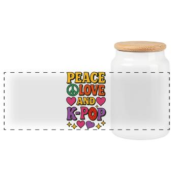 T-shirt rétro Peace Love K-Pop - Boîte à biscuits avec couvercle en bois - blanc - Devant
