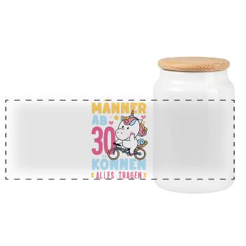 Männer Ab 30 Einhorn Humor - Panorama Keksdose mit Holzdeckel - Weiß - Vorne