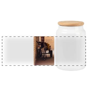Donkey with a cart in the dark - Panoramic Cookie Jar with Wooden Lid - white - Front