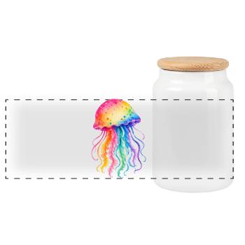 Colorful Jellyfish Watercolor Illustration - Panoramic Cookie Jar with Wooden Lid - white - Front